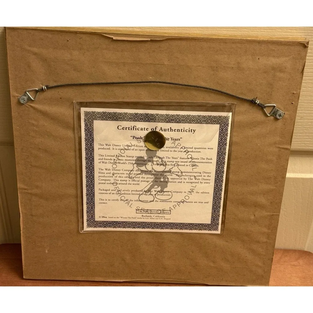 POOH THROUGH THE YEARS COMMEMORATION OF DISNEY WORLDS 25TH ANNIVERSARY COA FRAME